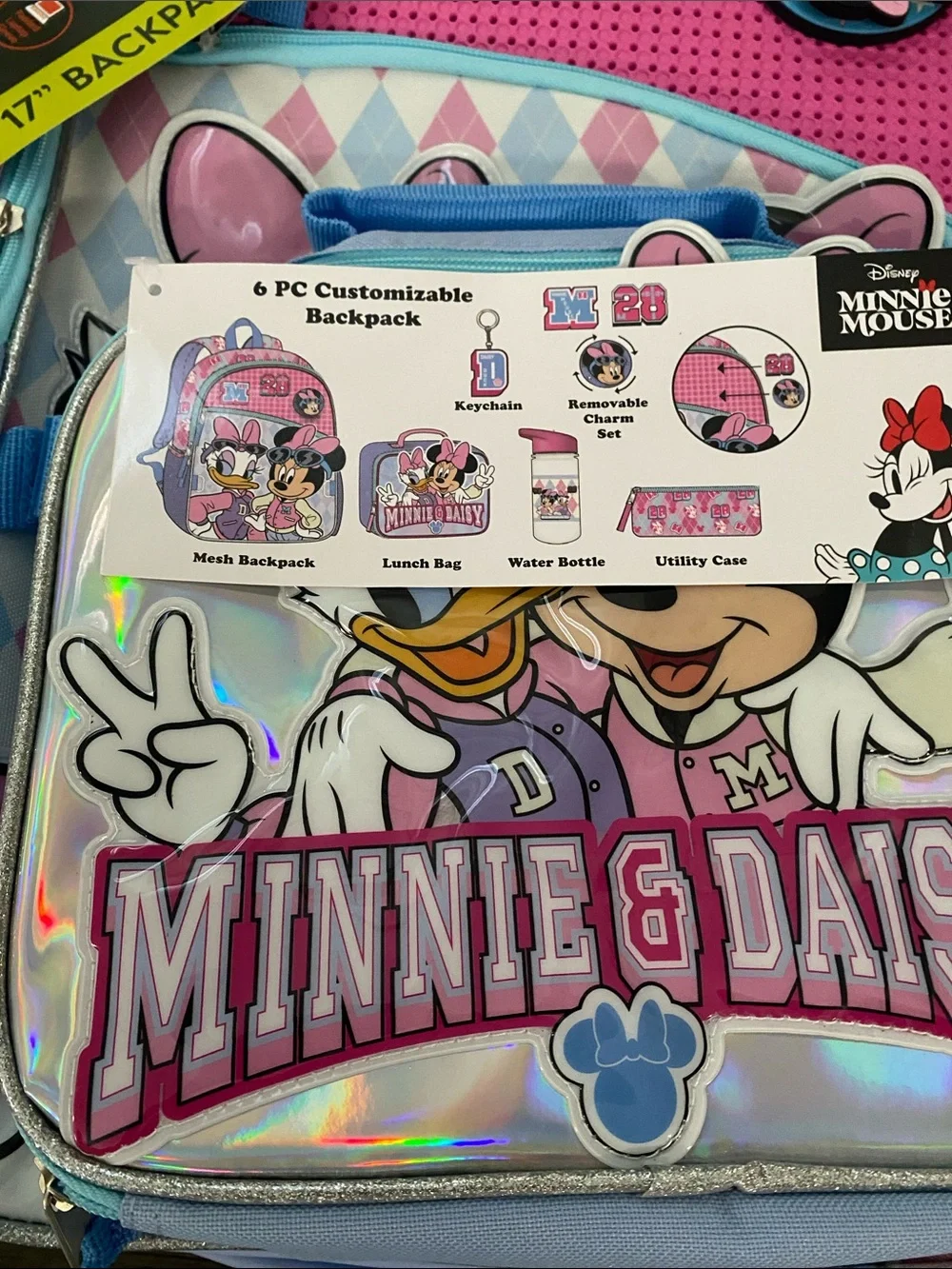 Disney Minnie & Daisy Pink and Light Blue Kids Backpack with Lunch Bag